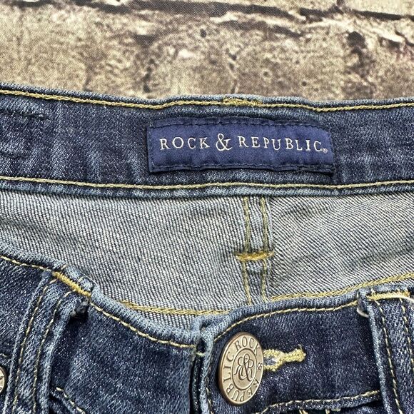 Rock & Republic Jeans Womens 10 Blue Berlin Mid-rise Straight Slim Stretch Denim - Picture 4 of 13